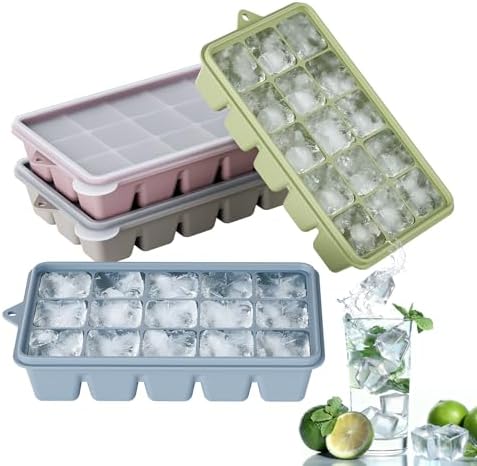 Silicone Ice Cube Trays, Easy Release Ice Cube Molds with Removable Lid, Freezer Stackable Ice Trays for Whiskey, Cocktail, Drinks and Food, Freezer, BPA Free