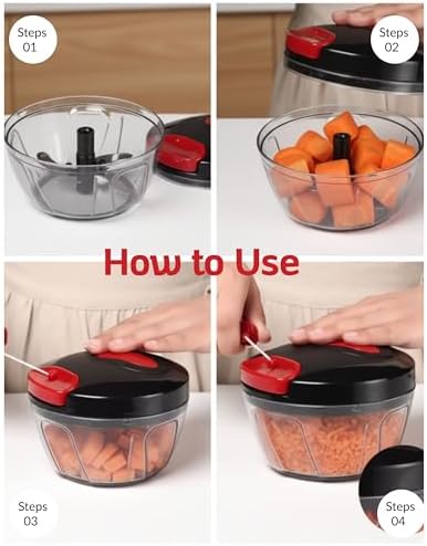 Manual Pull Mini Chopper 400ml – Handheld Vegetable Chopper for Onion, Garlic, Nuts, Herbs & Salad Prep – Compact Food Processor with Sharp Stainless Steel Blades, BPA-Free & Easy to Clean