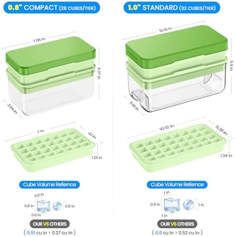 PHINOX 1" Ice Cube Tray with Lid and Bin, Easy Release 64 Cubes for Freezer