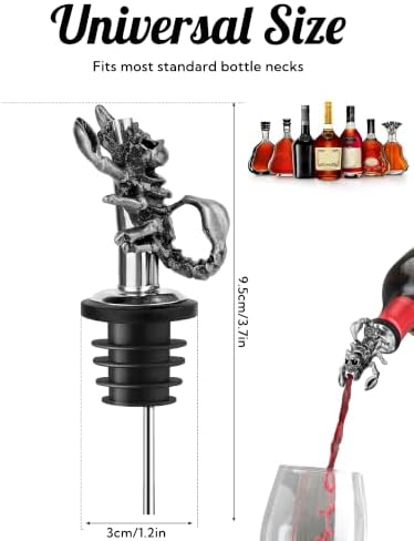 Wine Pourer & Bottle Stopper, Drip-Free Aerator Spout Fits Standard Wine/Liquor Bottles, Zinc-Alloy Bar Accessory with Secure Silicone Cork, No-Spill Wine Dispenser (Scorpion)