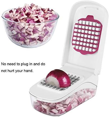 OUKENS Manual Food Chopper, 3-in-1 Multifunctional Vegetable Fruit Cutter with Container for Onion, Potato, Carrot, Easy Push Down Handheld Kitchen