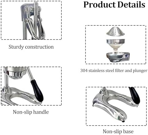 LIU&LIU Hand Press Fruit Juicer, 304 Stainless Steel Citrus Juicer with Lever Press, Raised Version, Total Height: 47 cm,Removable and Easy to Clean,Silver
