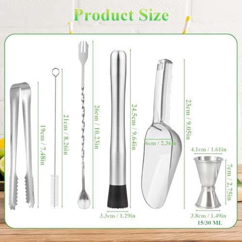 6Pcs Muddler for Cocktail Set with Muddler Cocktail Spoon Jigger Ice Scoop