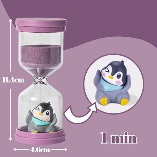 1 Minute Sand Timer,Hourglass Timer in Macaron Purple with Penguin Pattern