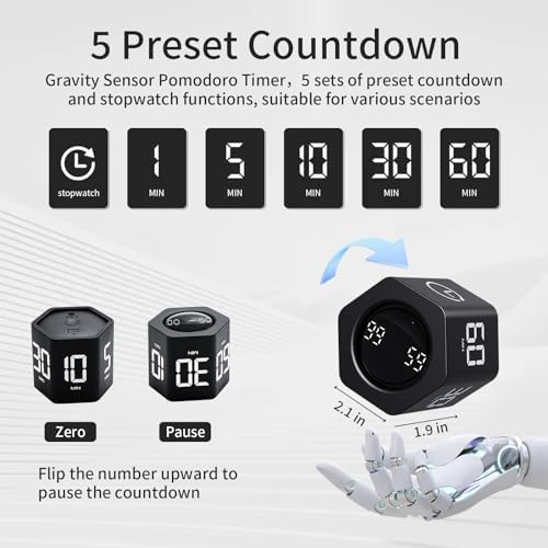 LUCKY TIME Flip Productivity Timer, 1, 5, 10, 30, 60 Min, Desk Cube Timer