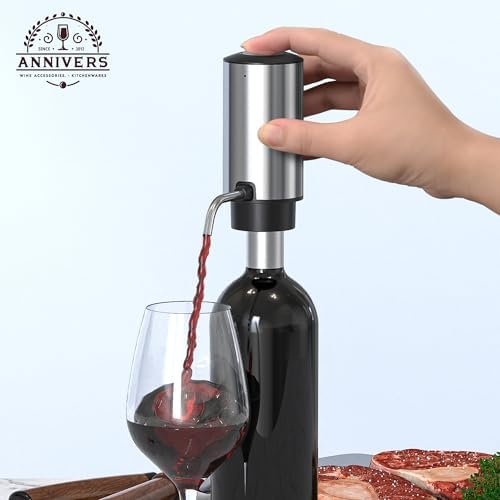 Electric Wine Decanter Automatic Wine Aerator Dispenser Pourer, USB-C Rechargeable Storage Base Stainless Steel Tube One-Touch Pump for All Btls, Aérateur Distributeur de Vin Électrique