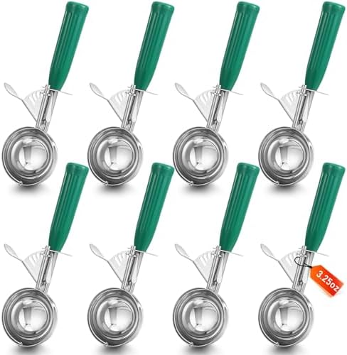 Reallnaive 8 Pcs Ice Cream Scooper with Trigger, 3.25 oz, Green
