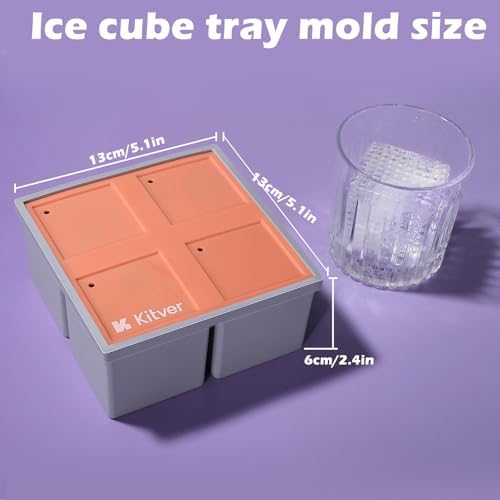 Large Square Ice Cube Trays - Make 2.36" Big Slow Melting Ice Balls for Whiskey & Cocktails, Leakproof Lids, Stackable BPA-Free Silicone Molds, Easy Release