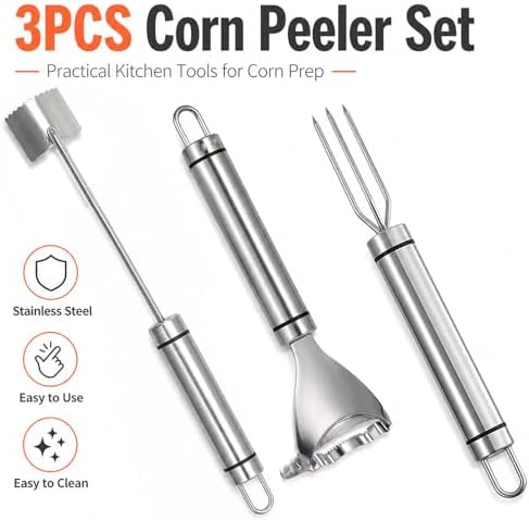 Corn Peeler for Corn on the Cob, 2026 Upgraded 3PCS Corn Peeler, Corn Cob Stripper Tool, Stainless Steel Blade, Ergonomic Long Handle, Easy to Clean, Kitchen Tool for Home Picnic Party