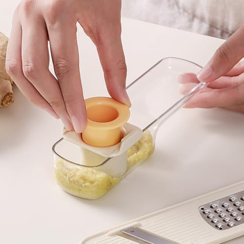 Mini Garlic Grinder, Multifunctional Garlics Grinder & Mandoline Slicer, 3-In-1 Garlic Slicer Veggie Shredder With Container, Hand Guard, For Can Grind, Slice And Shred (Beige *2)
