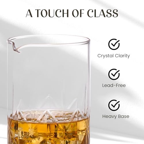 Mixology & Craft 24oz Crystal Cocktail Mixing Glass – Lead-Free Clarity, Stable Weighted Base, Specialty Bar Tool for Martinis, Negronis, Old Fashioned, Home Bar Displays, Entertaining and Gift Giving