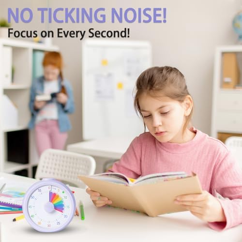 Visual Timer for Kids 60 Minute Countdown Timer Rainbow Disk Desk Timer Clock for Classroom Study Office Kitchen with Silent Operation (Purple)