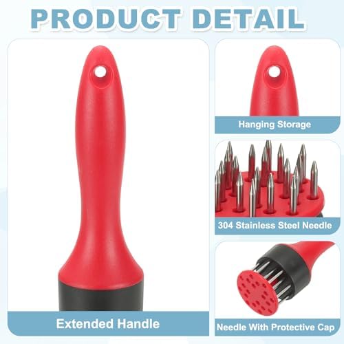 uxcell 2 Pcs Meat Tenderizer Tool, 7.7 x 2 Inch Small Meat Tenderizer Mallet for Tenderizing Pork Chicken Steak Fish Grilling BBQ, Red