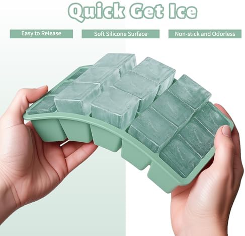 Silicone Ice Cube Tray 3 Pack - EASY RELEASE ice cube tray with lid, BPA Free Ice Cubes Trays for Freezer,ice cube mold for Cocktail,Whiskey (Mint+Pink+Blue)