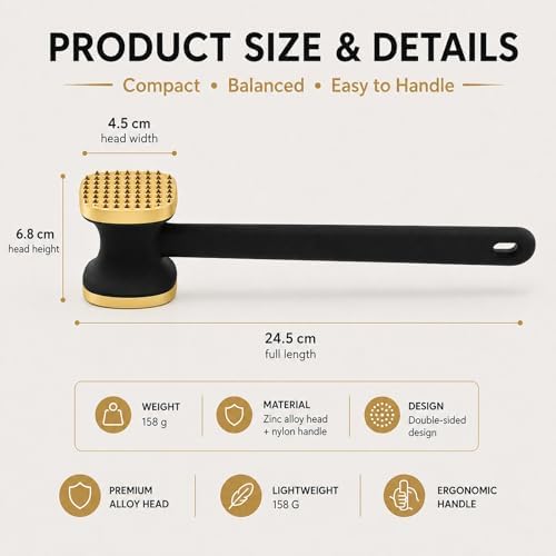Meat Tenderiser Hammer, Heavy Duty Meat Mallet with Dual-Sided Hammer, Non-Slip Ergonomic Grip for Steak, Chicken, Beef, Pork & Fish, Metal Meat Tenderizer Tool for Kitchen & BBQ