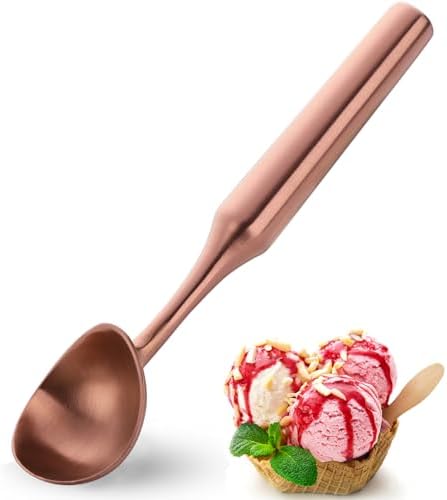 Ice Cream Scoop - Heavy Duty Stainless Steel Icecream Scooper, 9 inches Nonstick Anti-Freeze Ice Cream Scooper for Gelato, Sorbet, Cookie Dough, Melon, Sundae - Dishwasher Safe (Rose Gold)