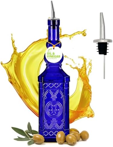 COURONNE CO. Recycled Glass Oil & Vinegar Bottle w/Pour Spout, Cobalt Blue
