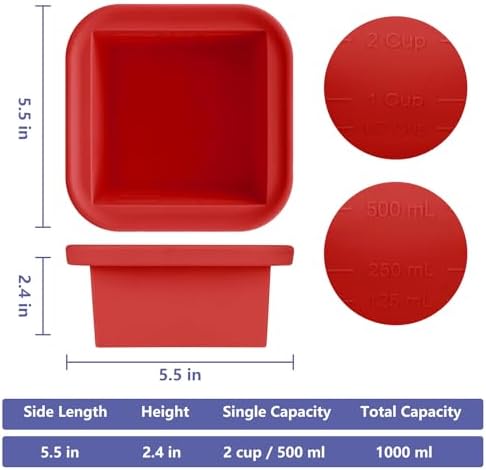 2 Cup Silicone Freezer Trays with Lid 4 Pack Silicone Freezer Molds soup freezer containers Make 4 Perfect Soups, Broths, Stews, Sauces, Curries (Red)