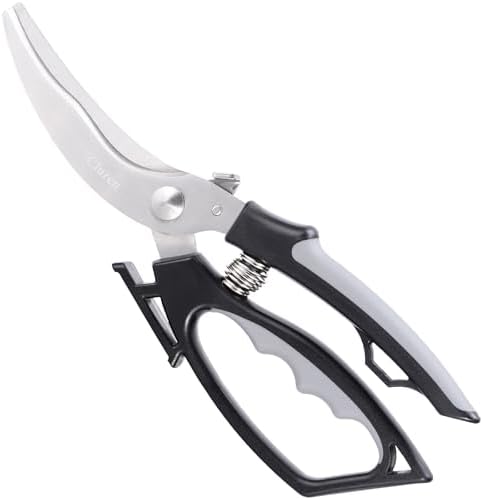Kitchen Shears & Scissors Heavy Duty with Self-Standing Base | Cuts Poultry, Meat, Food | Ergonomic XL-Handle for Large Hands (Black-Gray)