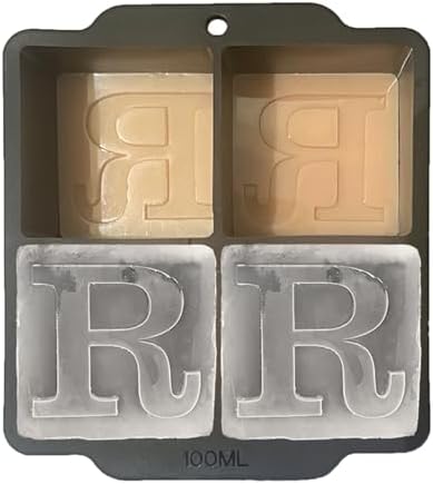 Monogrammed Ice Cubes Mold with Lid, 2 inch Whiskey Ice Cube Tray, Personalized Initials Silicone Cocktail Ice Cube Mold, Wedding Monogram, Thank You Gift, Gifts for Dad (Letter R)