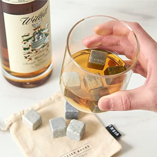 Viski Glacier Rocks Soapstone Cubes, Reusable Whiskey Stones, Ice Cube for Bourbon, Scotch, Gin, Cognac, Home Bar, Drink Accessories, 9-Piece Set