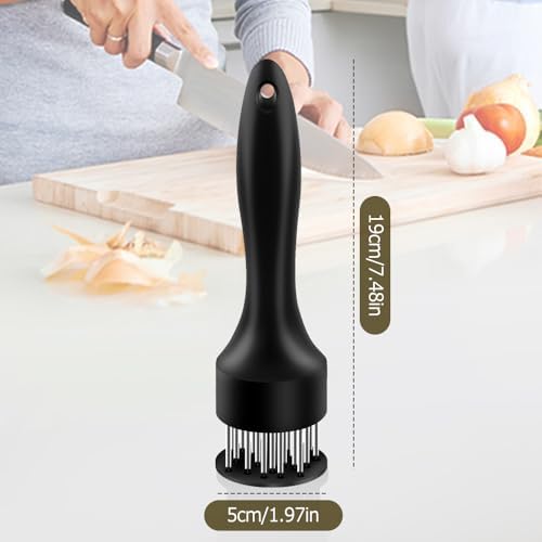 Stainless Steel Meat Tenderizer, 2025 Upgraded Stainless Steel Meat Tenderizer Needle 21 Pin Steak, Ultra Sharp Needle Blades Chicken BBQ Kitchen Cooking Tool, With Pounding Steak Mallet Tool (Black)