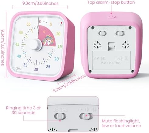 Yunbaoit Unicorn Visual Timer for Kids, Silent 60-min Countdown Timer, Pink