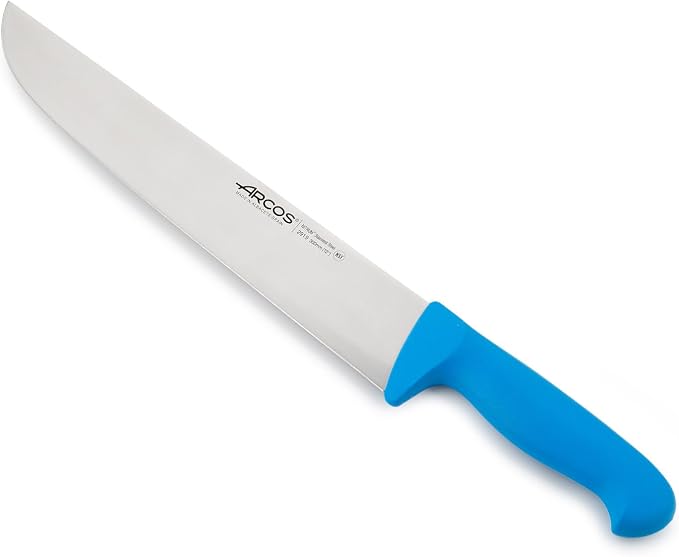 Arcos Range Butcher Knife 12 inch Nitrum Stainless Steel. Steak Knife. Polypropylene Blue Handle. Color Identification System for Prolonged and Heavy Use. Series 2900. Color Blue.