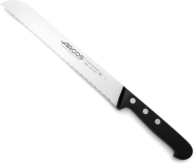 Arcos Kitchen Block Knife Set 6 pieces (5 Knives + 1 Scissors). Stainless Steel - Polyoxymethilene (POM) Handles. Pine Wood Block