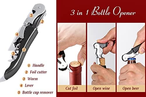 Kit-Home Professional Waiter Corkscrew Wine Openers Set (4 PCS),Upgraded with Heavy Duty Stainless Steel Hinges Wine Key for Restaurant Waiters, Sommelier, Bartenders