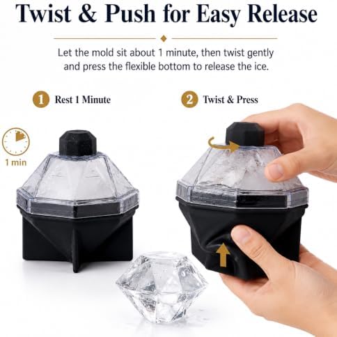 Diamond Ice Molds for Whiskey 4-Pack Makes 2.3in Large Shaped Ice Cubes