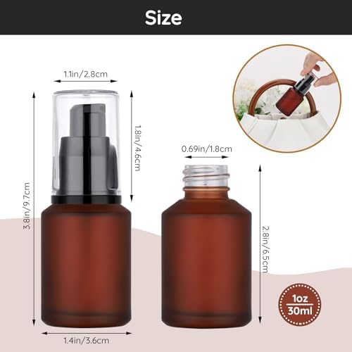 Segbeauty 1oz Frosted Glass Pump Bottle Dispenser Refillable, Pack of 3 Red Empty Small Lotion Bottle Travel Size Makeup Pump Dispensers, 30ml Leak Proof Glass Travel Bottles for Toiletries
