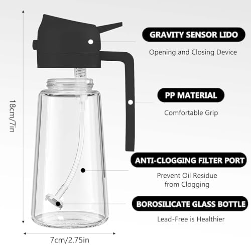 Generic 2 in 1 Glass Oil Sprayer & Dispenser 2024 New Upgrade Large Olive Oil Dispenser for Kitchen Cooking, Glass Oil Dispenser Spray Bottle for Home (Black, 470ml)