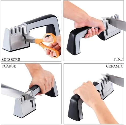 4-in-1 Knife Sharpener with Scissor Slot, Multi-Stage Manual Knife Sharpening Tool with Ergonomic Handle and Non-Slip Base for Kitchen Knives and Household Use (2026 Model)