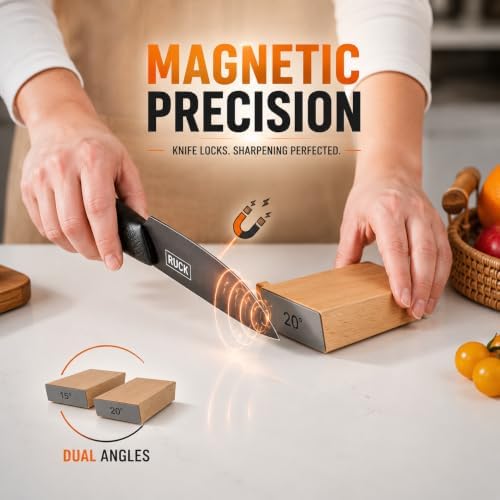 AviNex Rolling Knife Sharpener Kit – 15° & 20° Magnetic Angles, Dual Discs