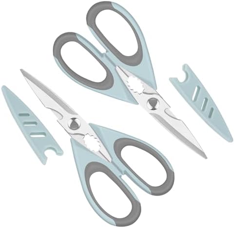 Multifunctional Stainless Steel Kitchen Scissors Set, Heavy Duty Food Scissors with Safety Cover, Sharp Utility Shears for Chicken, Meat, Vegetables, Herbs, 2 Pack