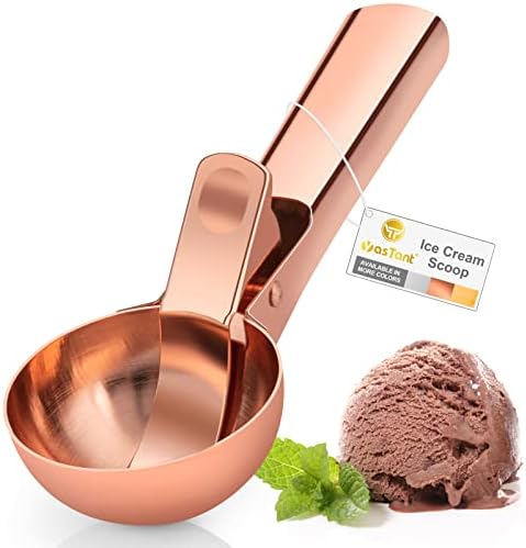 Premium Large Ice Cream Scoop with Trigger Ice Cream Scooper Stainless Steel, Heavy Duty Metal Icecream Scoop Spoon Dishwasher Safe, Perfect for Frozen Yogurt, Gelato, Sundae, Large Rose Gold