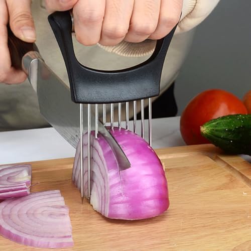 6 Pack Onion Slicer, Tomato Slicer Vegetable Cutter Onion Holder for Slicing, Stainless Steel Kitchen Chopper Slicing Assistant Tool for Potato Lemon Cucumber Avocados Fruits Eggs Meat