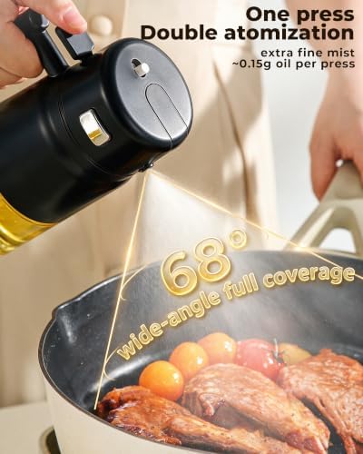 23.7oz/700ml Glass Olive Oil Sprayer for Cooking, 2-in-1 Oil Dispenser for Kitchen, Air Fryer, Salad, BBQ, Food Grade Spray Bottle with Portion Control