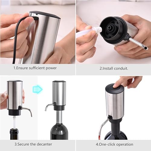 Electric Wine Aerator Pourer One Touch Wine Accessories Rechargeable 2-in-1 Automatic Wine Decanter Stainless Steel Wine Dispenser Gifts for Wine Lovers