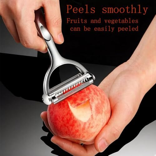 Stainless Steel 2-in-1 Vegetable Peeler & Julienne Cutter Dual-Use Fruit Potato Carrot Peeler Shredder Ultra Sharp Kitchen Gadget for Slicing & Shredding