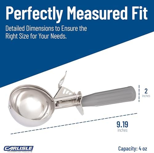Carlisle FoodService Products 60300-8 Stainless Steel Portion Control Disher Scoop, 4 oz, Gray, Pack of 12