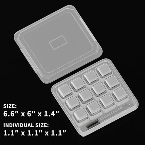 ShanSon Wine Chillers Metal Ice Cube 12 PCS Stainless Steel Whiskey Stones Reusable Whiskey Rocks Beverage Chilling Stones for Scotch and Bourbon Drinking Gifts Set for Men Dad Husband,Silver