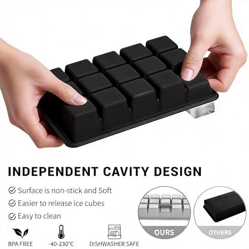 Silicone Ice Cube Tray 2 Pack, HANCELANT Ice Cube Mold, Ice Trays for Freezer with Lid for Whiskey, Cocktail, Drinks and Food, Freezer, BPA Free, Easy Release