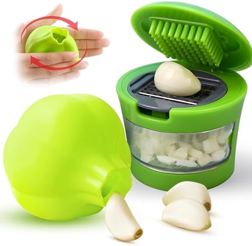 Manual Garlic Press Kitchen Large Garlic Peeler Garlic Muddler Household Garlic Pounder Garlic Press Garlic Peeler for Fine and Coarse Mince Garlic Press,Garlic Mincer, Garlic Crusher (SET F)