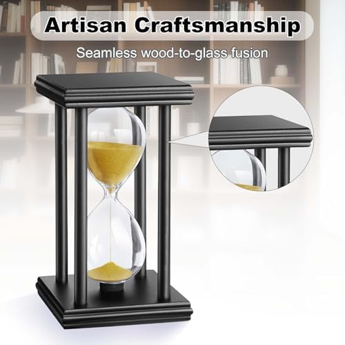 30 Minute Sand Timer, Wooden Stand Hourglass Clock, Sand Watch 30 Min, Antiguo Reloj De Arena, Large Unique Hour Glass Sandglass for Home Desk Office (Gold)