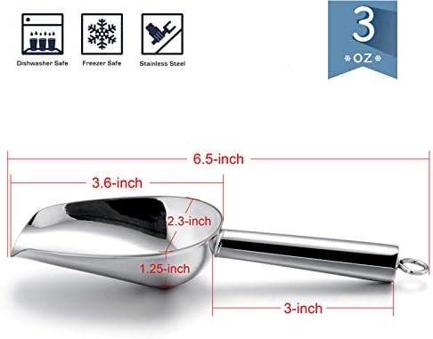 Mini Ice Scoop Set of 6, E-far 3 Ounce Stainless Steel Kitchen Scoops, Ideal for Candy/Ice Cube/Flour/Sugar/Coffee Bean/Protein Powder, Food Grade & Anti Rust, Easy Clean & Dishwasher Safe