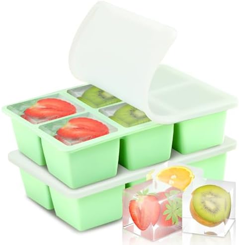 Large Ice Cube Tray for Freezer with Lid, 2Pack Silicone Ice Cube Trays, Big Square Ice Cube Maker for Cocktails, Coffee, Bartender Accessories BPA-Free & Dishwasher (Green)