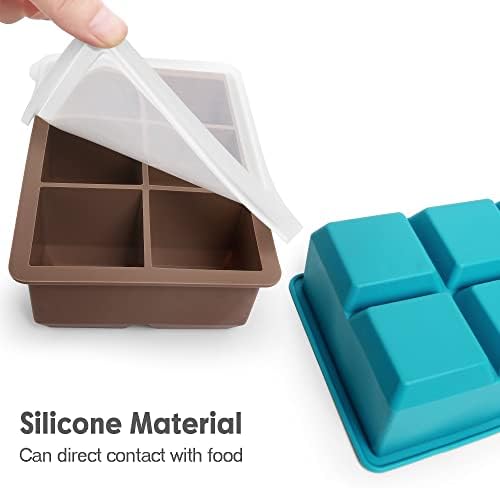 Excnorm Silicone Ice Cube Trays, 3‑Pack Large Square Molds with Lid