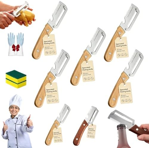 Ultimate Kitchen Multi Tool Peeler, Precision Peeler Pro, Solid Wood Non-Slip Handle, 3 in 1 vegetable peeler set, 2.5 mm Zero Pressure Peelers, for Cane, Potato, Fruit, Easy to Clean (5 PCS B)